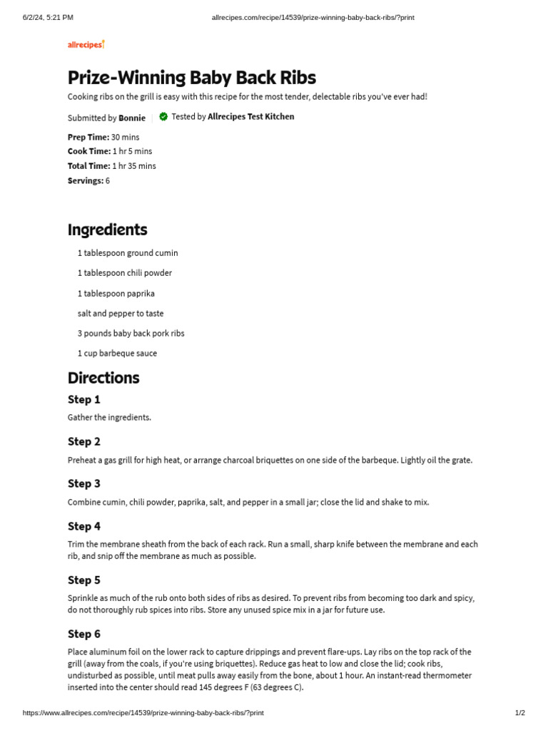Recipe 14539 Prize-Winning-Baby-Back-Ribs Print | PDF | Barbecue Grill ...