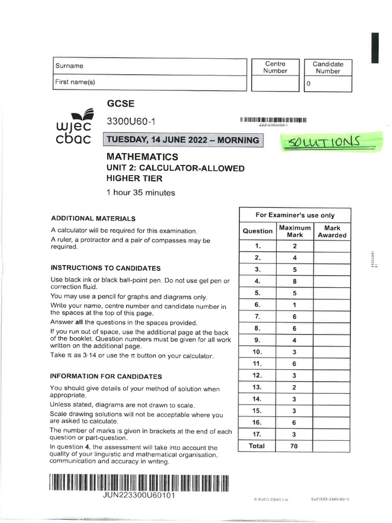 Maths Higher Paper 2 Solutions 2022 PDF
