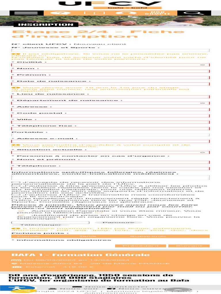 Fiche d'inscription UFCV BAFA | PDF | Fichier informatique | Informatique