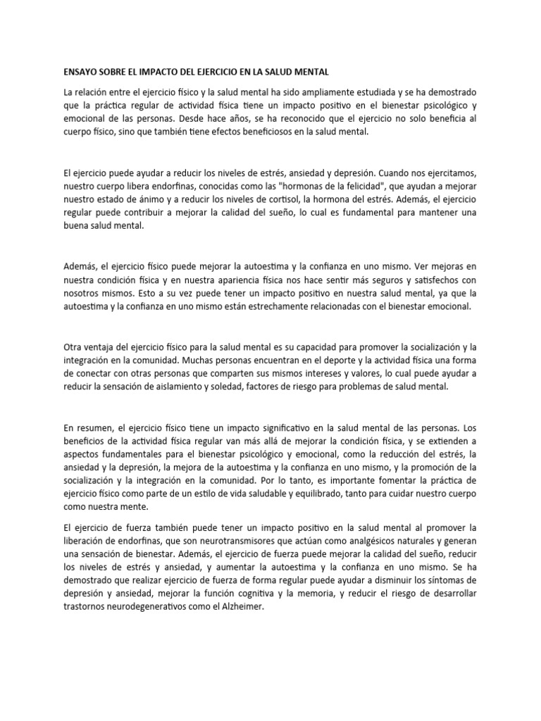 Impacto del ejercicio en la salud mental | PDF | Ansiedad | Mente