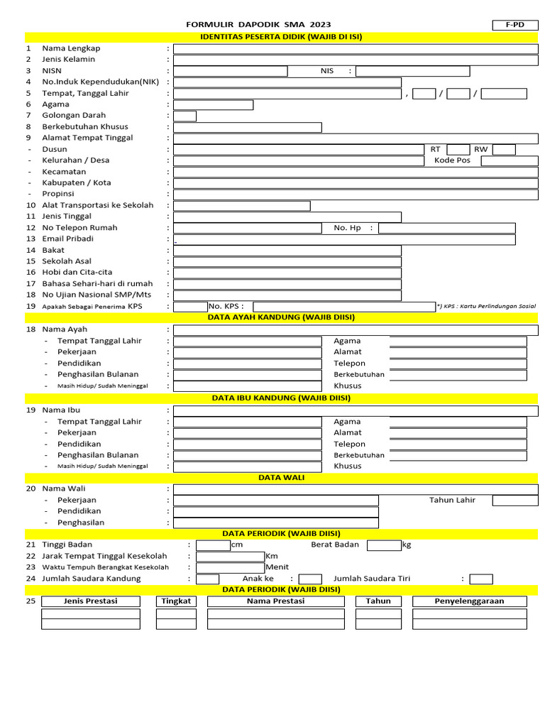 Formulir Identitas Peserta Didik Baru Pdf