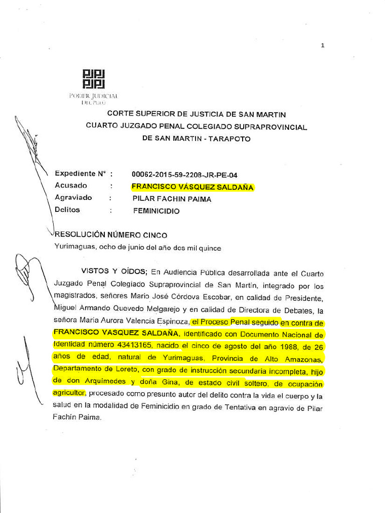 Sentencia por Feminicidio en San Martín | PDF