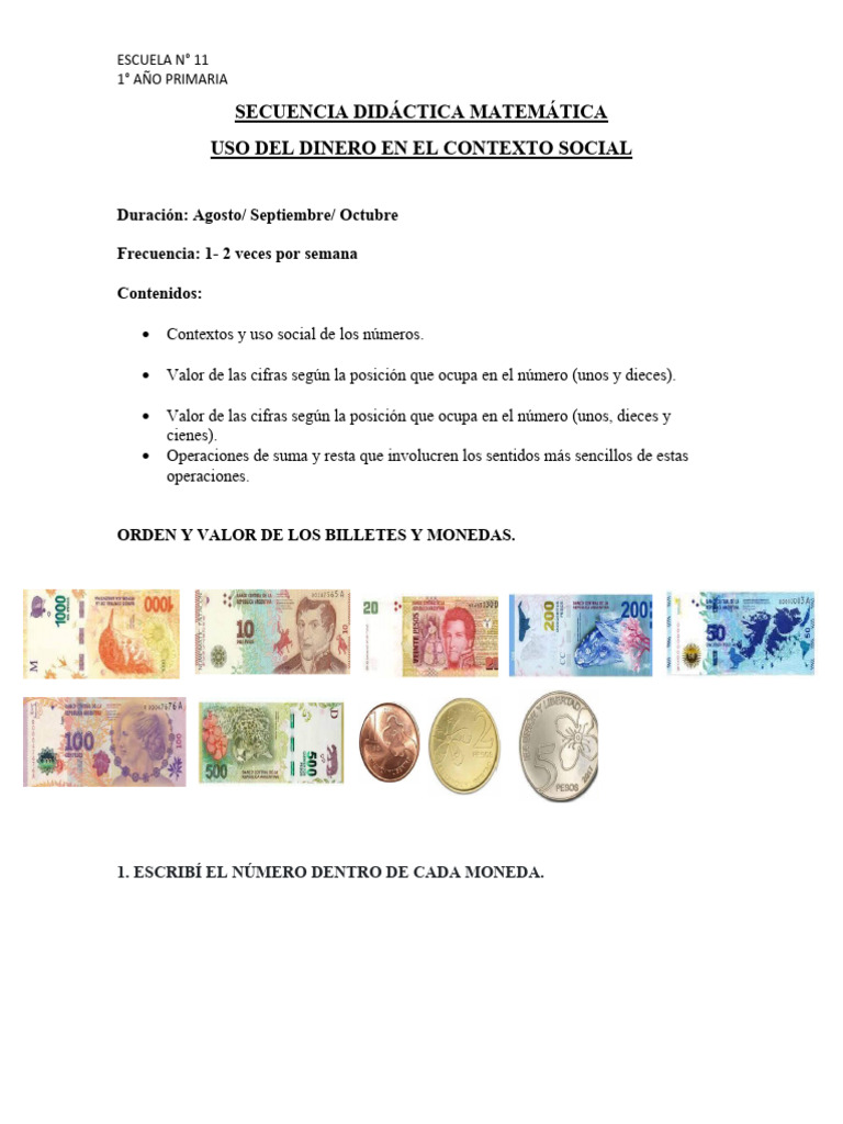 Actividades de Uso del Dinero en Primaria | PDF | Dinero | Moneda