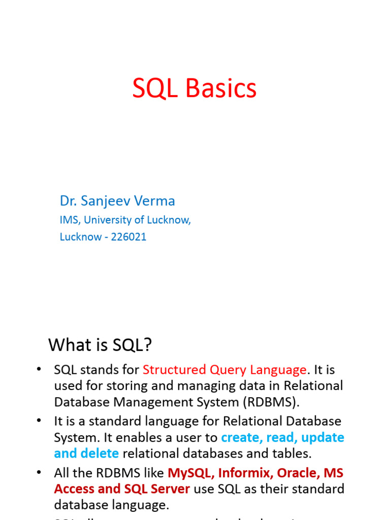 SQL Basics | PDF | Relational Database | Sql
