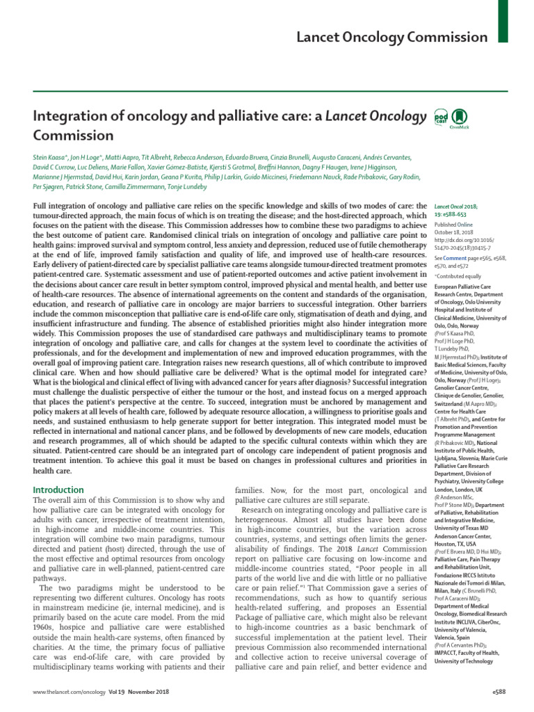Integration of Oncology and Palliative Care A Lancet Oncology | PDF ...