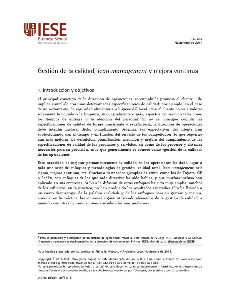 U3 - Gestión de La Calidad Lean Management y Mejora Continua | PDF ...