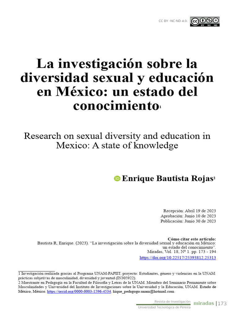 La Investigación Sobre La Diversidad Sexual y Educación en México: Un ...