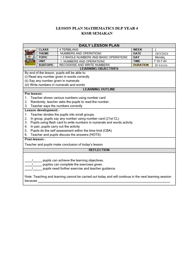 Year 4 Maths Daily Lesson Plans | PDF | Lesson Plan | Teachers