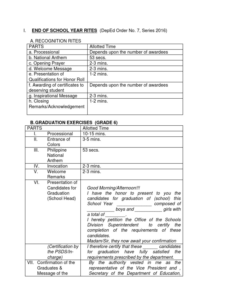 Deped End of School Year Rites PDF Government