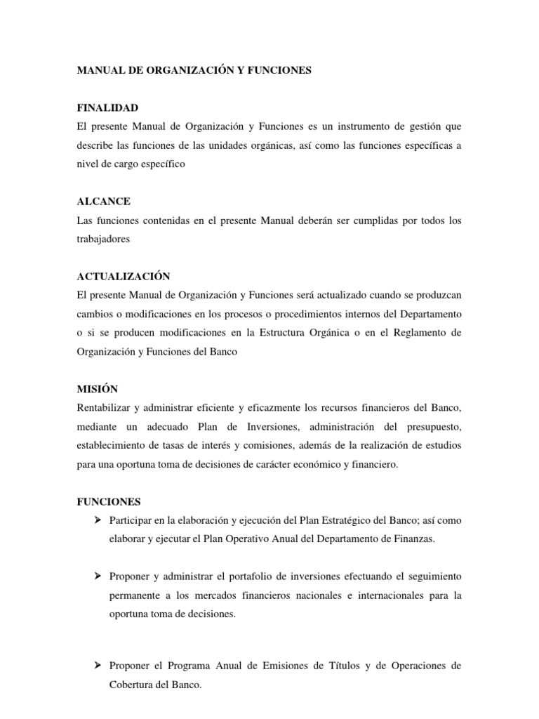 Mof y Rof | PDF | Presupuesto | Sistema financiero