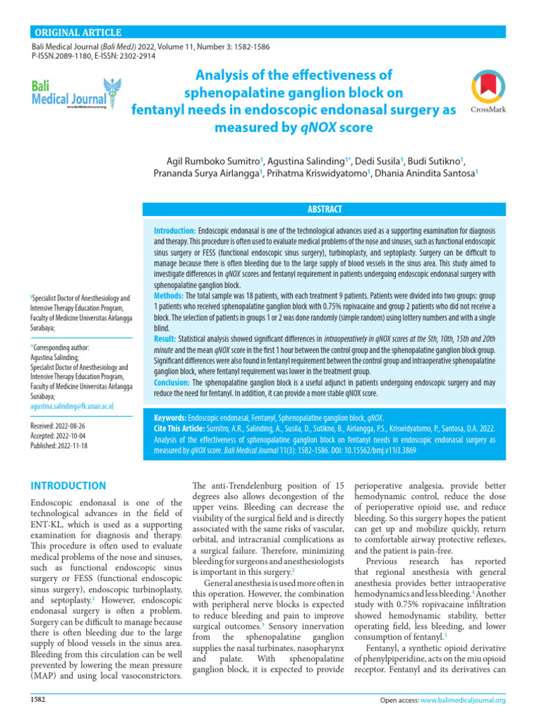 Analysis of the effectiveness of sphenopalatine ganglion block on