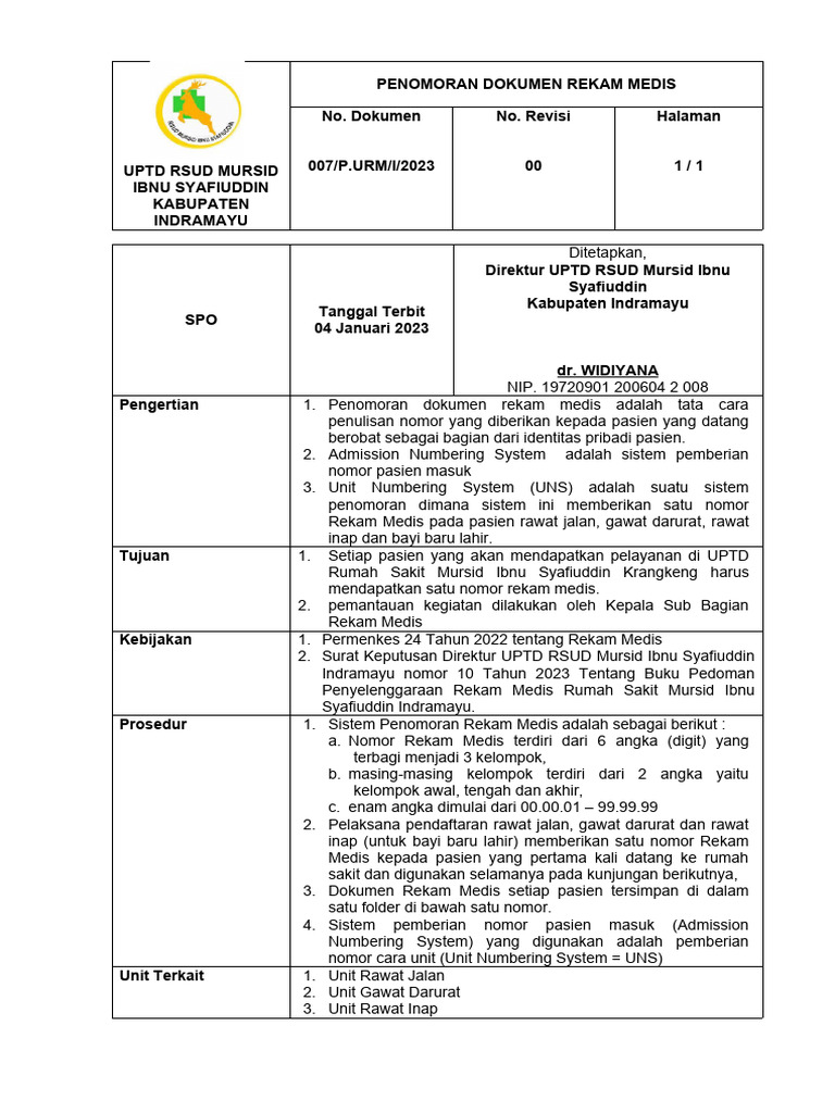 007 Spo Penomoran Dokumen Rekam Medis | PDF