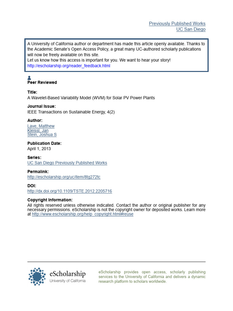 A Wavelet-Based Variability Model (WVM) For | PDF | Photovoltaics | Wavelet