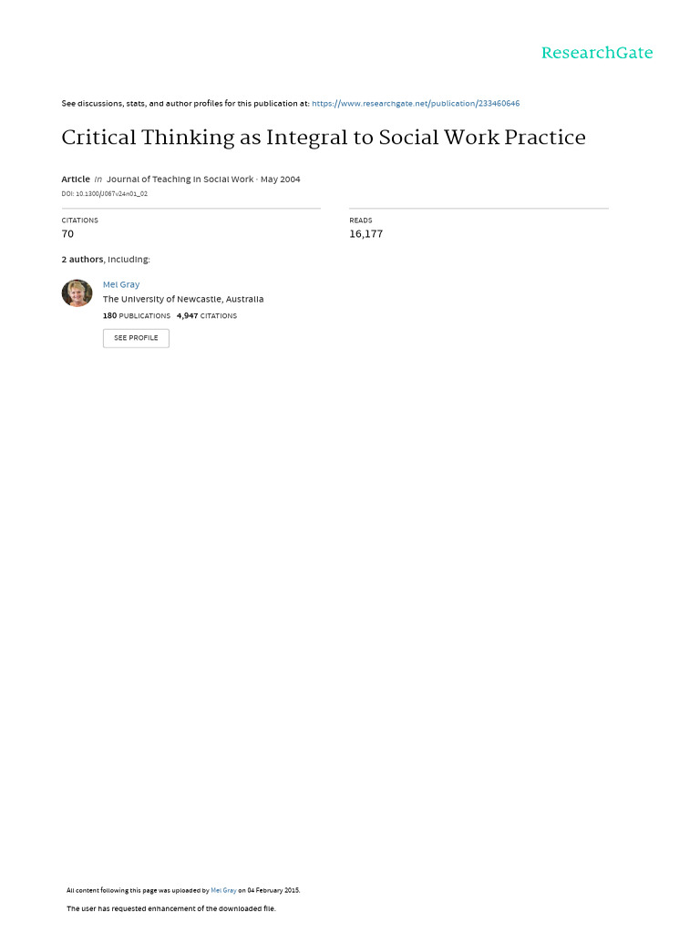 Critical Thinking As Integral To Social Work Practice | PDF ...