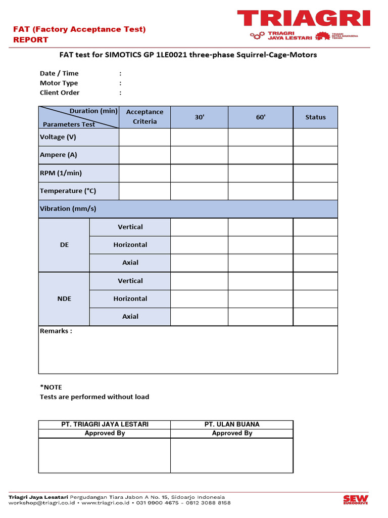 FAT Report for SIMOTICS GP Motors | PDF