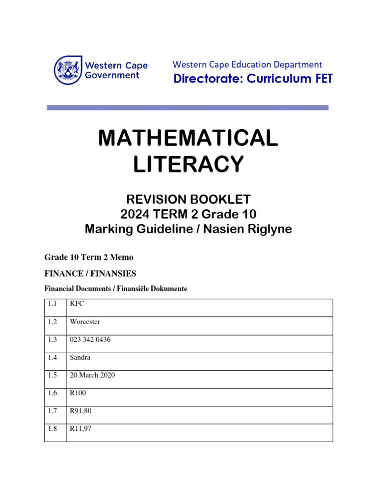 Grade 10 Math Literacy Revision Guide | PDF | Length | Metrology