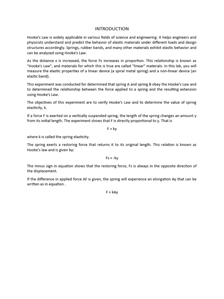 Hooke's Law Experiment: Spring Elasticity Analysis | PDF | Elasticity ...