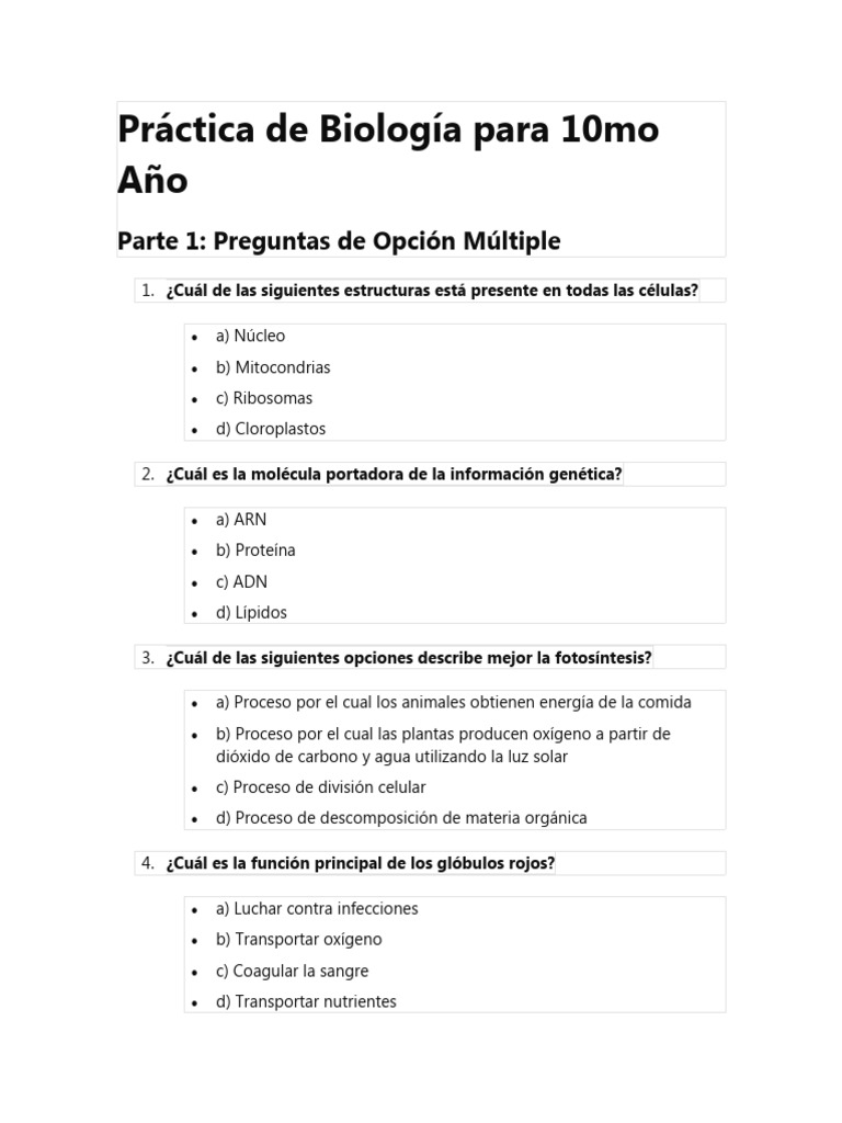 Práctica de Biología para 10mo Año | PDF | Biología Celular) | Organismos