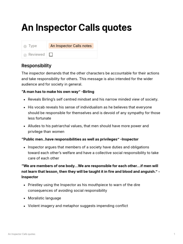Responsibility Quotes in An Inspector Calls | PDF | Social Psychology