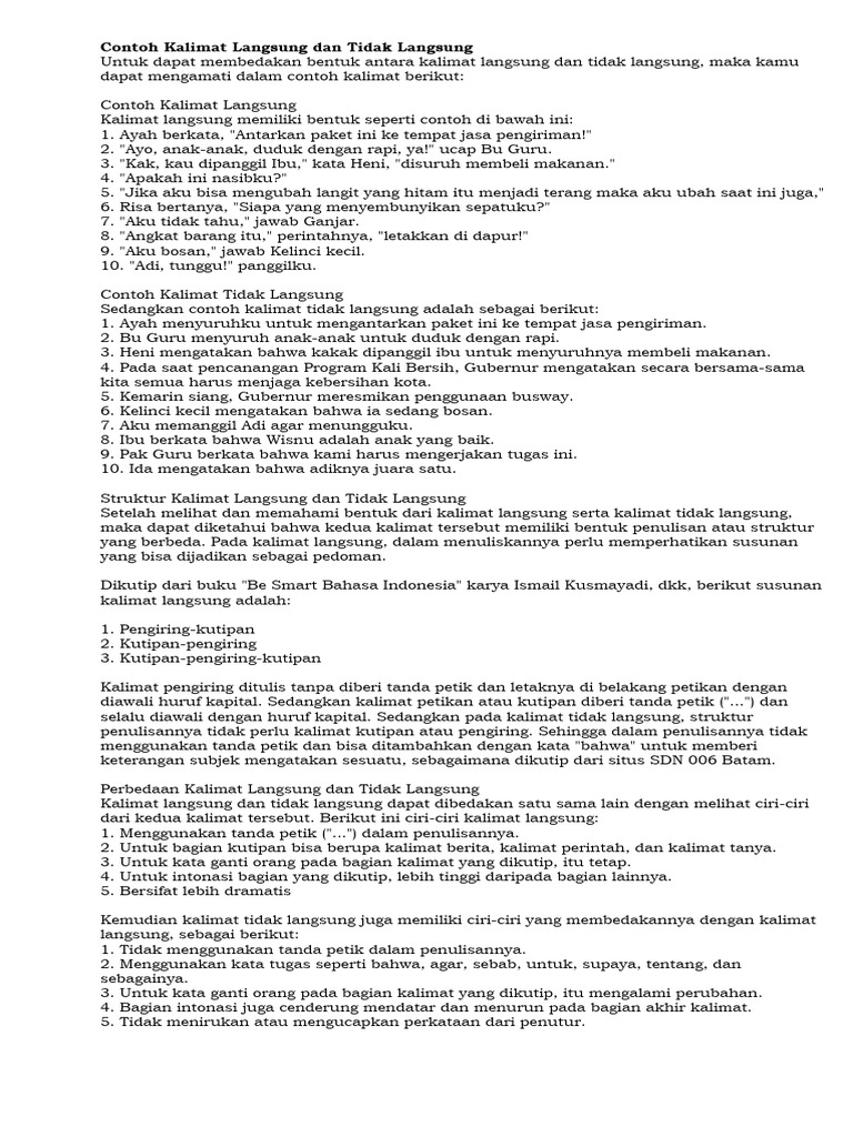 Contoh Kalimat Langsung Dan Tidak Langsung Pdf