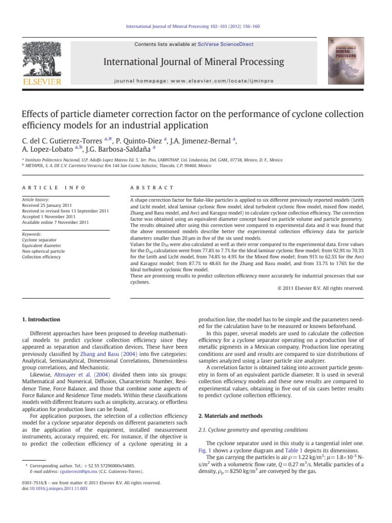 Cyclone Efficiency Models with Diameter Correction | PDF | Viscosity | Area