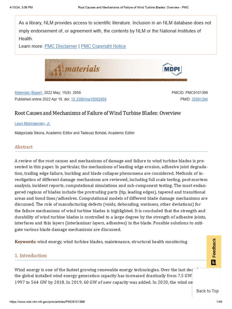 Root Causes and Mechanisms of Failure of Wind Turbine Blades - Overview ...