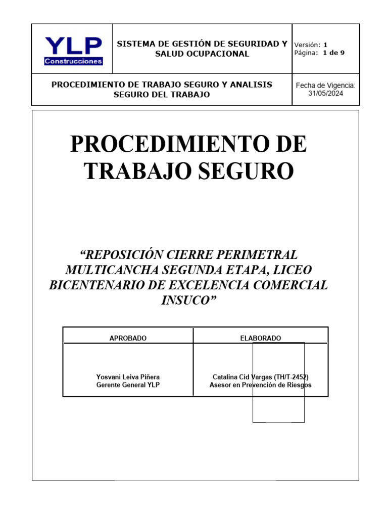 Procedimiento Seguro para Reposición de Cierre Perimetral | PDF ...