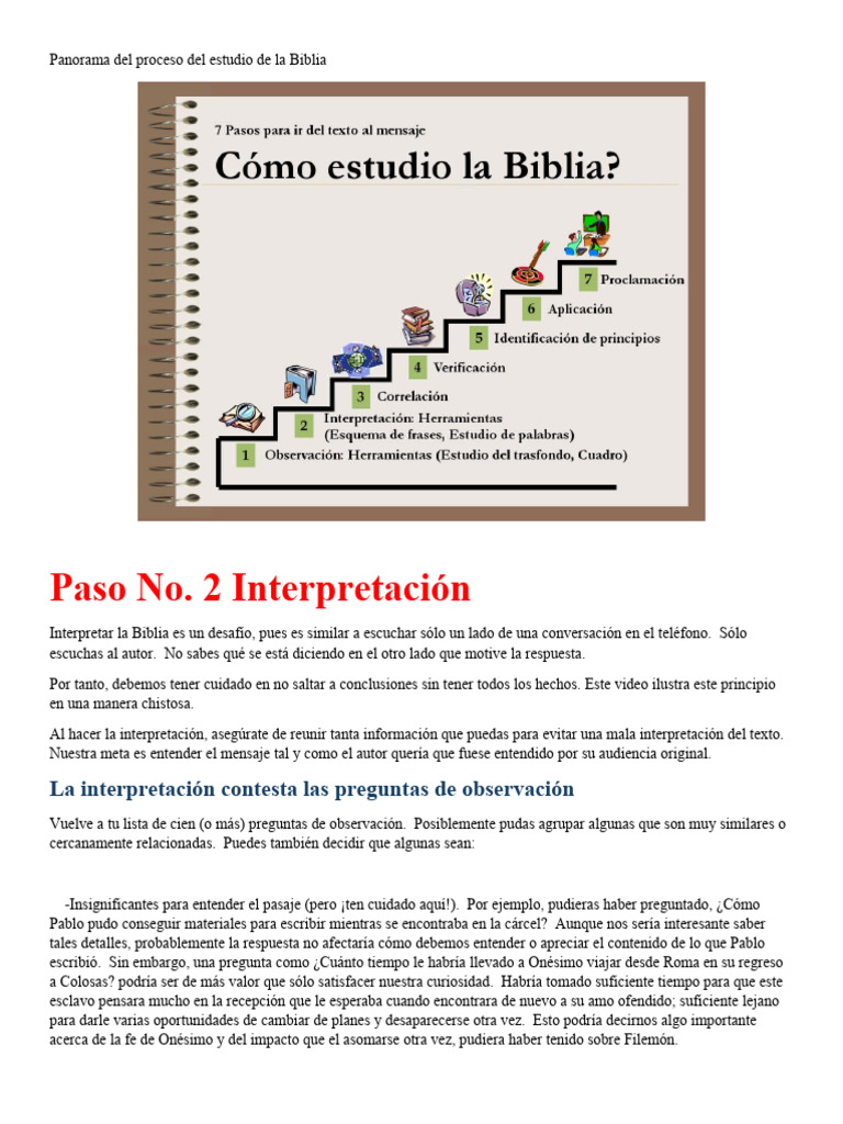 Panorama Del Proceso Del Estudio de La Biblia - Paso 2 Interpretación ...