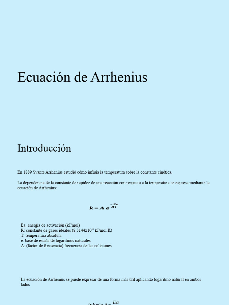 Ecuación de Arrhenius y Ejemplos | PDF | Química | Física Aplicada e ...