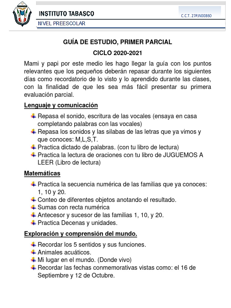 Guía de Estudio Primer Parcial 2020-2021 | PDF | Artes del Lenguaje y ...