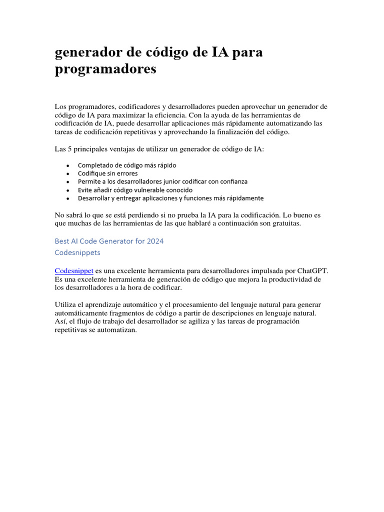Generador de Código IA para Programadores | PDF | Inteligencia ...