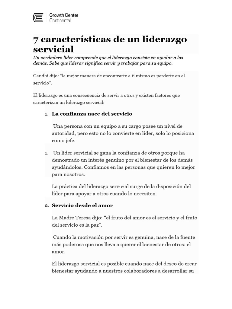 Características del liderazgo servicial | PDF | Liderazgo | Motivación
