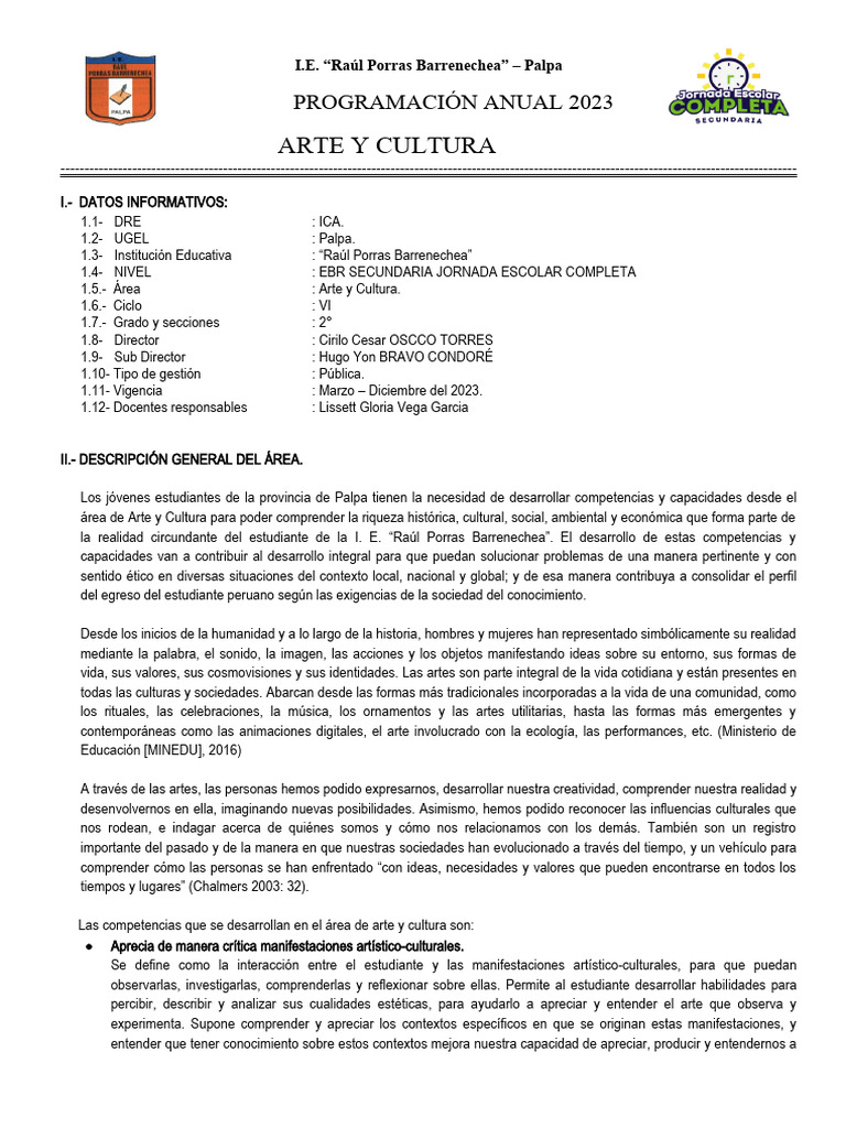 Programa Arte y Cultura 2023 | PDF | Aprendizaje | Las emociones
