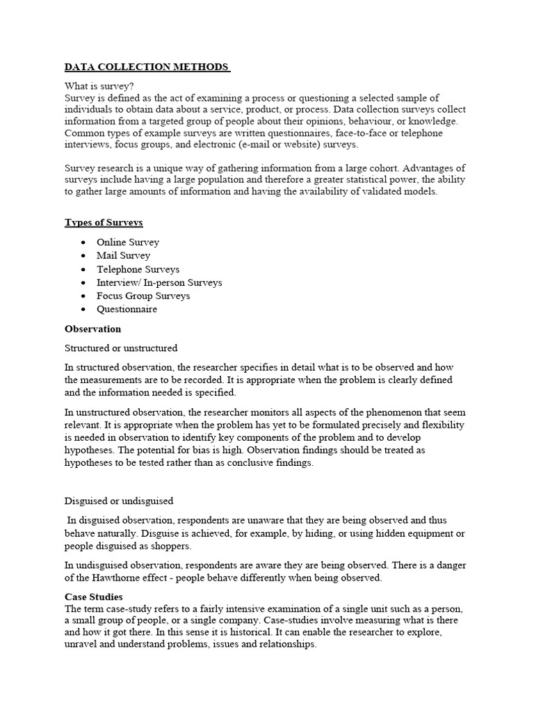 DATA COLLECTION METHODS Communication Studies | PDF | Survey ...