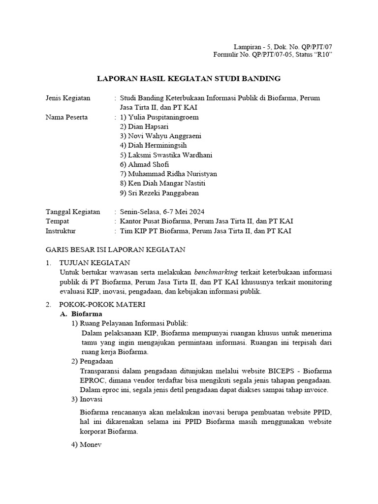Laporan Studi Banding Keterbukaan Informasi | PDF