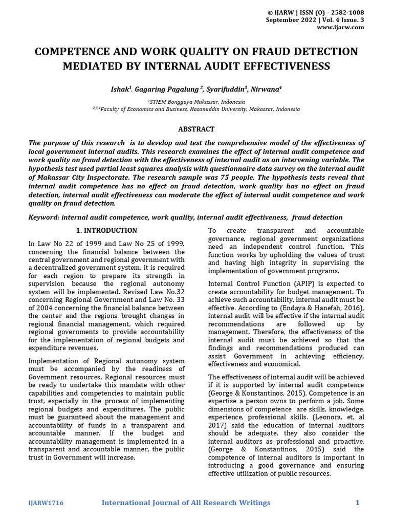 Fraud Detection via Internal Audit Effectiveness | PDF | Internal Audit ...
