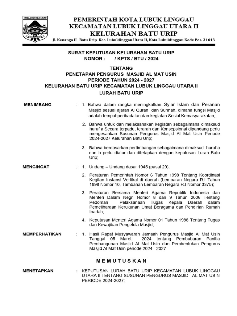 Contoh Sk Pengurus Masjid Pdf