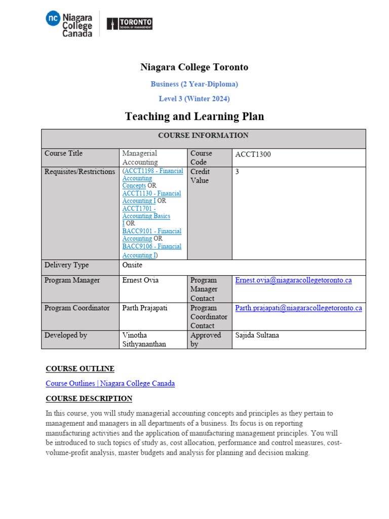 Managerial Accounting Course Outline | PDF | Turnitin | Business Economics