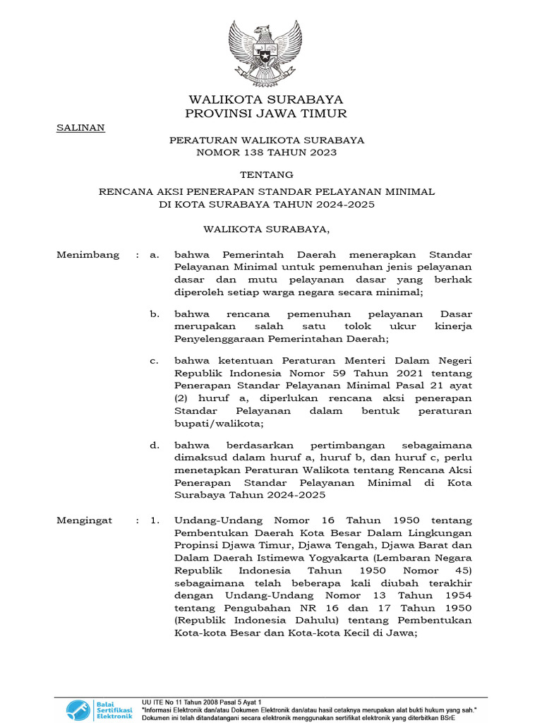 Rencana Aksi SPM Surabaya 2024-2025 | PDF
