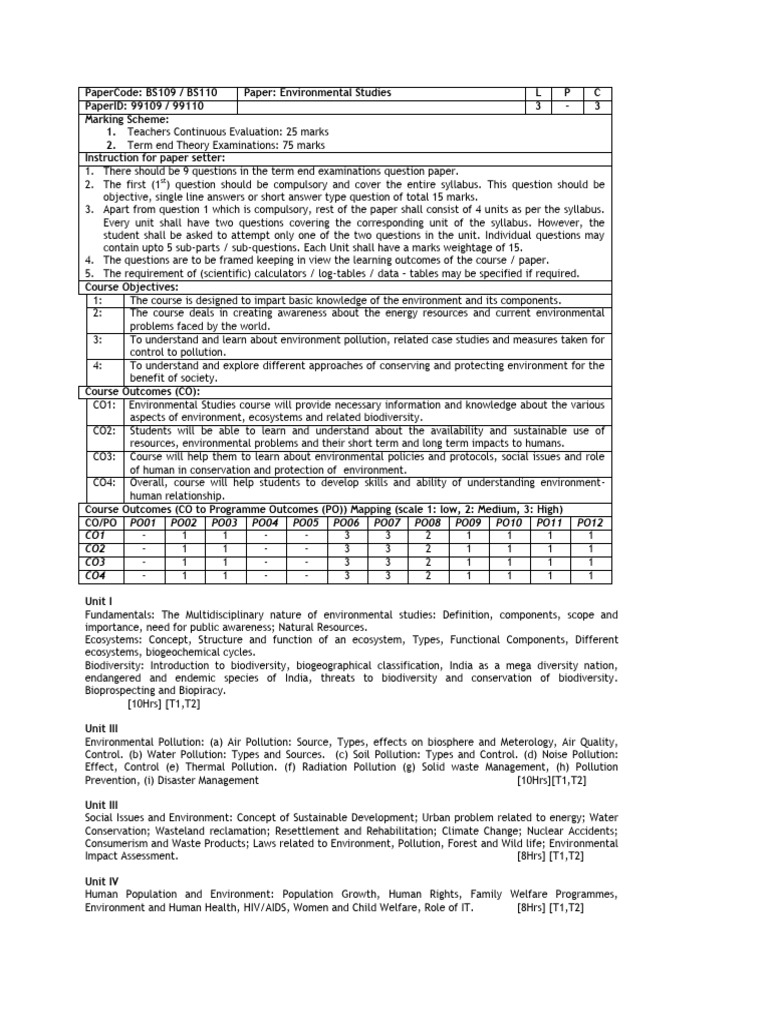 Environmental Studies Syllabus Overview | PDF | Biodiversity ...