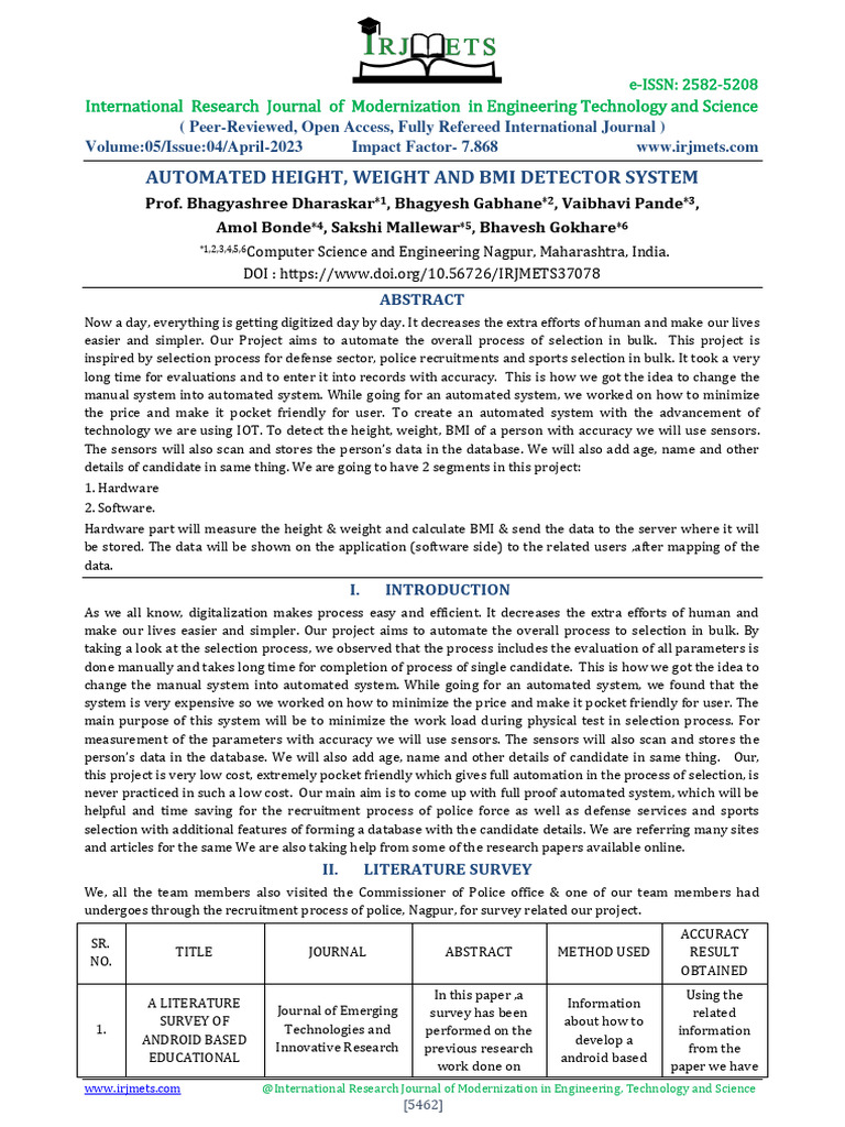 Automated Height and BMI Detection System | PDF | Sql | Databases