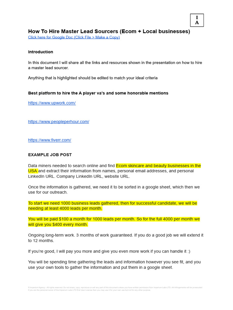 6.1 How To Hire Master Lead Sourcers (Ecom + Local Businesses) | PDF ...