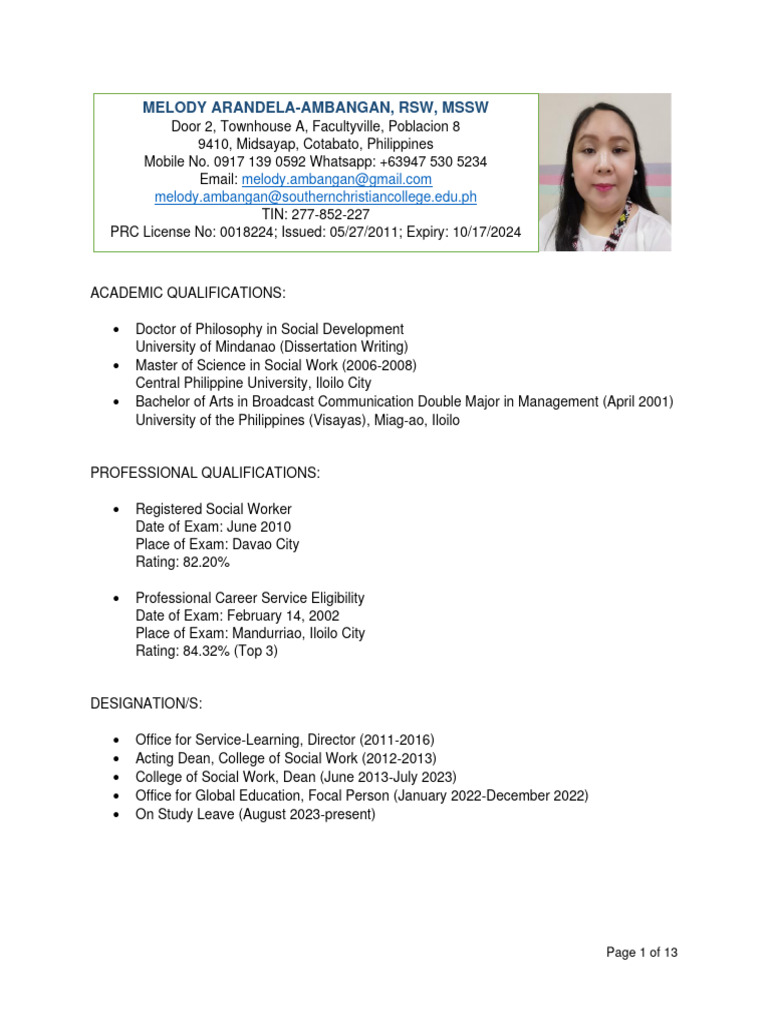UPDATED AND FORMATTED CV As of FEBRUARY 11 2024 | PDF | Social Work ...