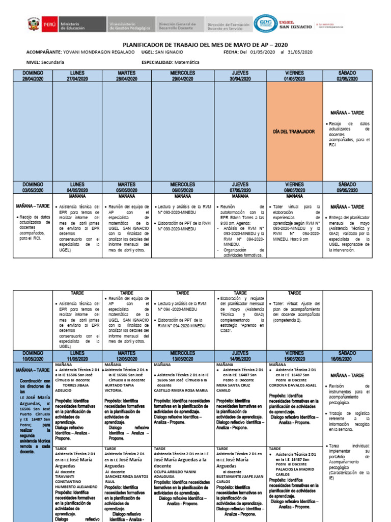 PLANIFICADOR DEL MES DE - MAYO | PDF | Aprendizaje | Ciencia cognitiva