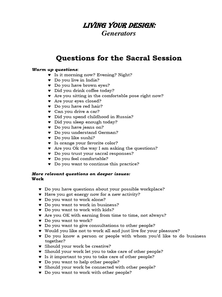 Sacral Session Questions for Generators | PDF | Self-Improvement