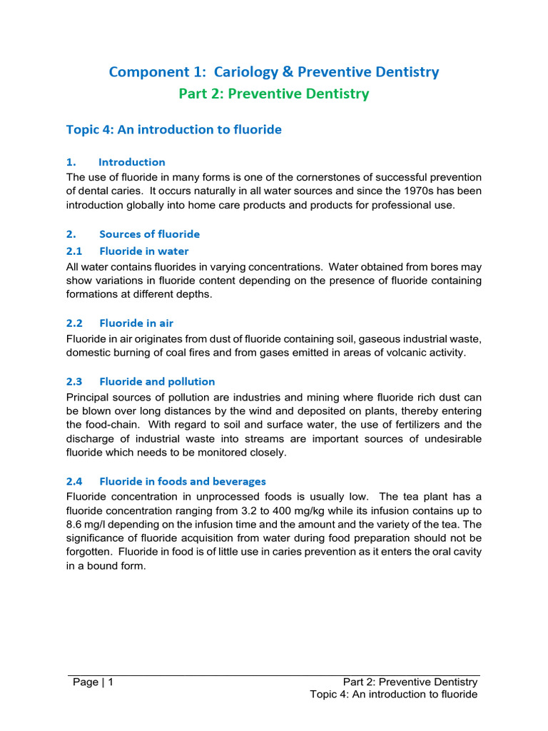 Introduction to Fluoride in Dentistry | PDF | Fluoride | Tooth Enamel
