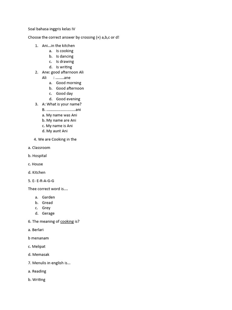 Soal Bahasa Inggris Kelas Iv Pdf