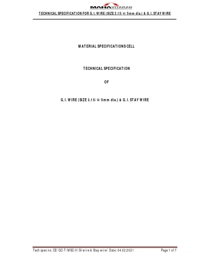 G.I. Wire and Stay Wire Specifications | PDF | Wire | Specification ...