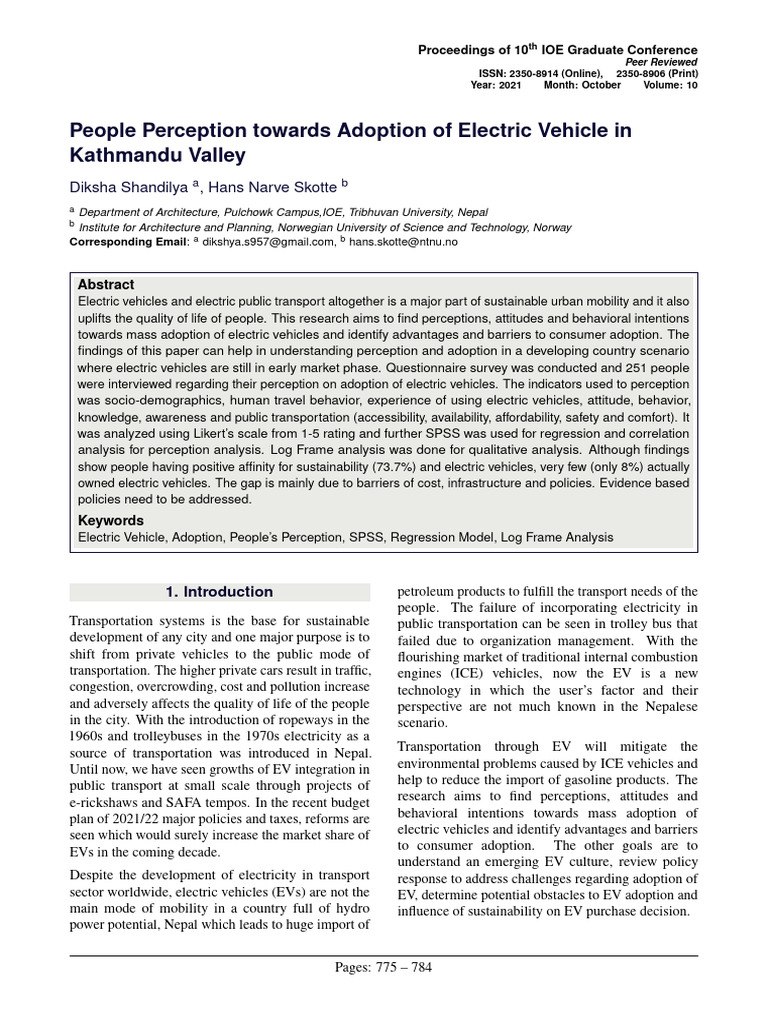 Perceptions of Electric Vehicle Adoption in Kathmandu | PDF | Electric ...