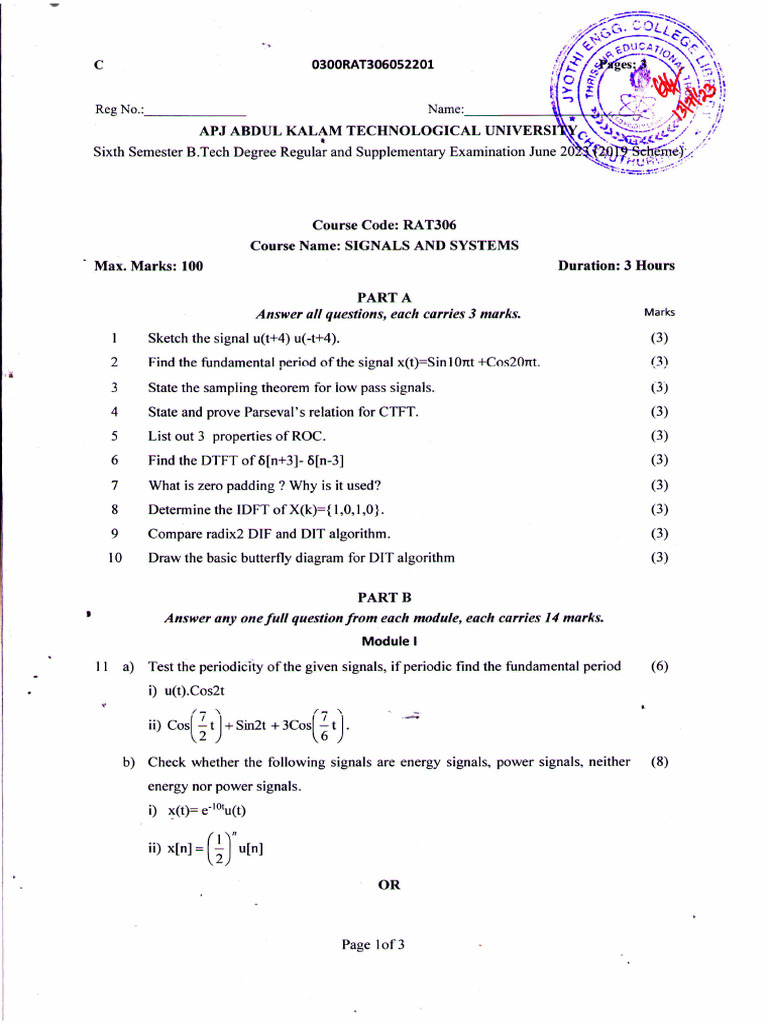 Signals and Systems Exam Guide | PDF | Fourier Transform | Mathematics